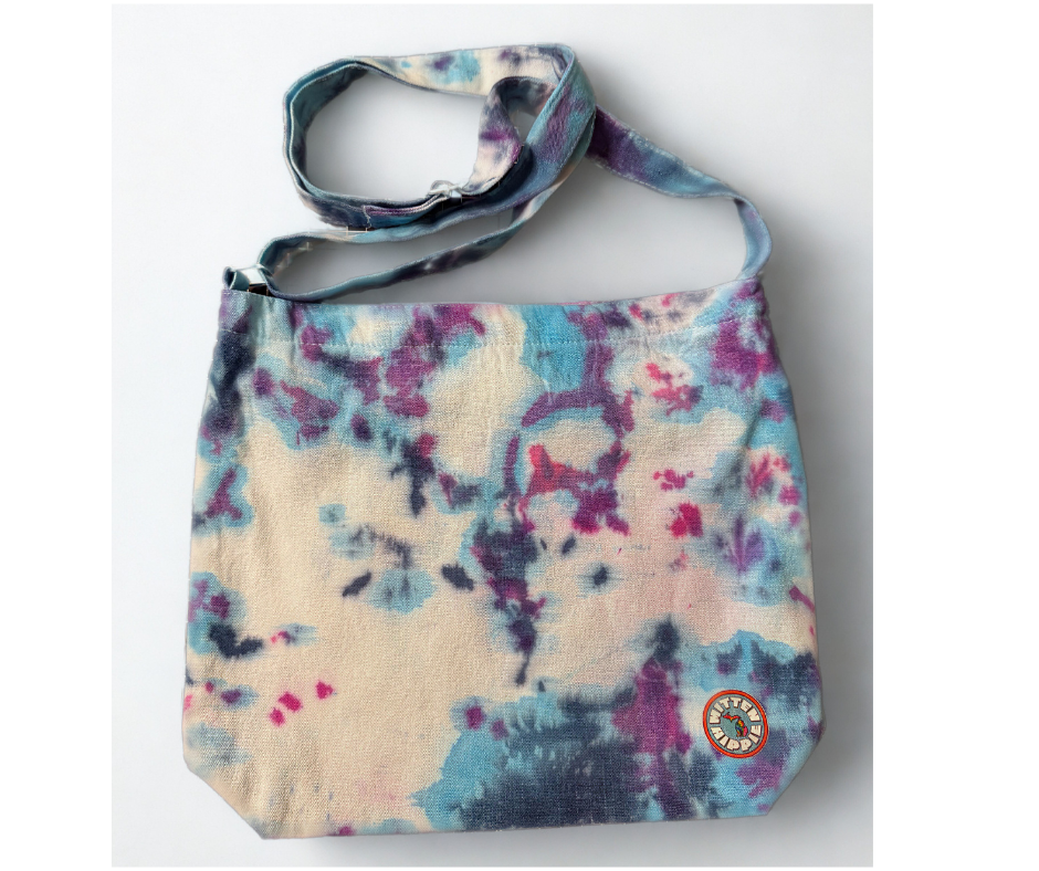 Purple, Pink, and Blue Tie Dye Crossbody Bag – Boho Festival Purse | Mitten Hippie