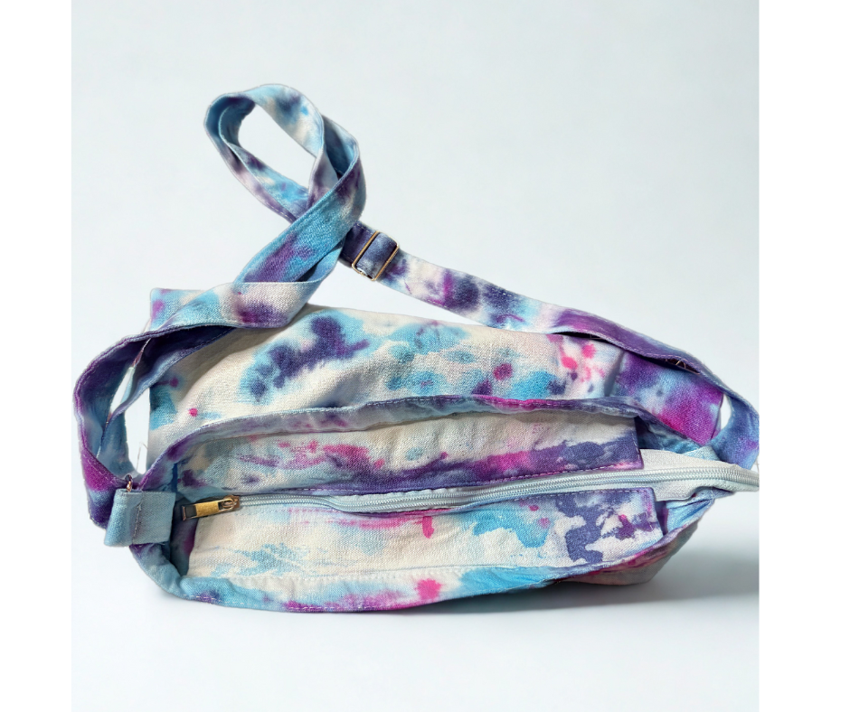 Purple, Pink, and Blue Tie Dye Crossbody Bag – Boho Festival Purse | Mitten Hippie
