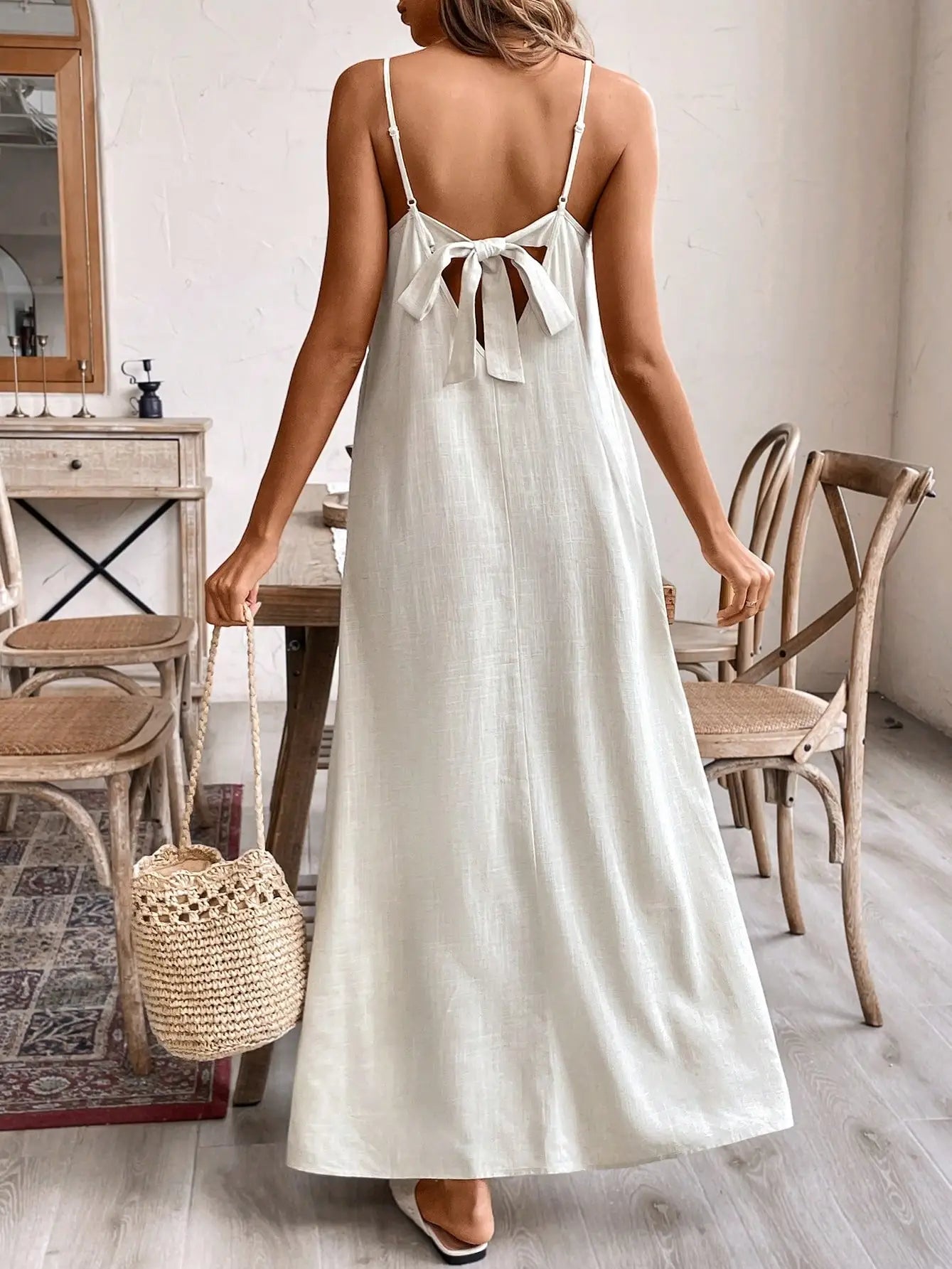 Green, Blue & Pink Splash Tie Dye Halter Dress – Loose Fit Cotton-Linen Boho Sundress