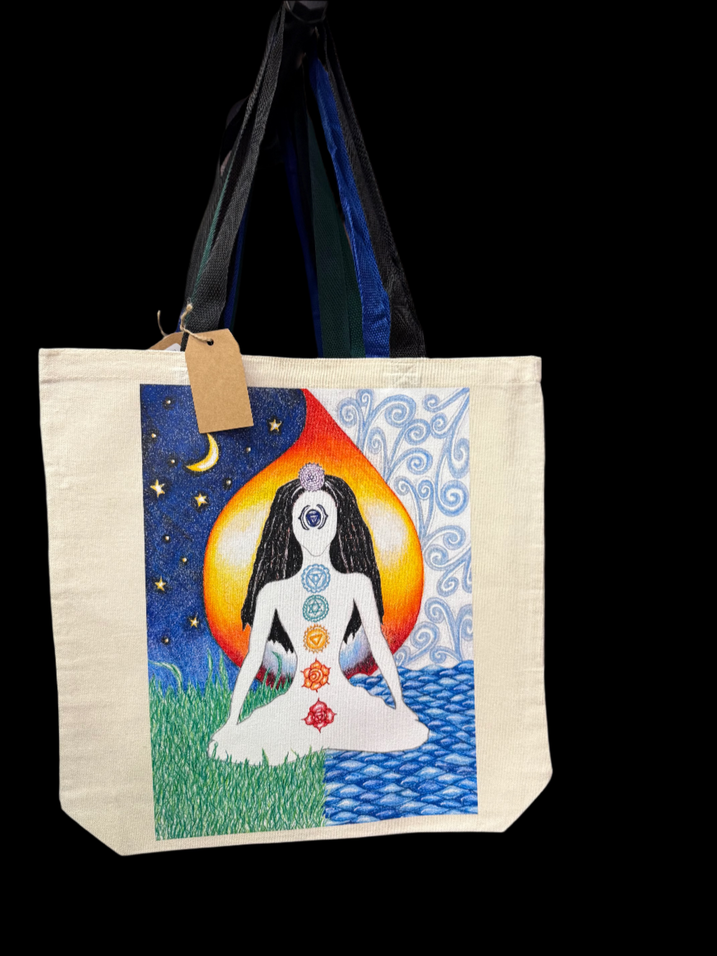 Bolso Tote Dark Chakra Lady – Bolso de Lona Místico Dibujado a Mano | Mitten Hippie