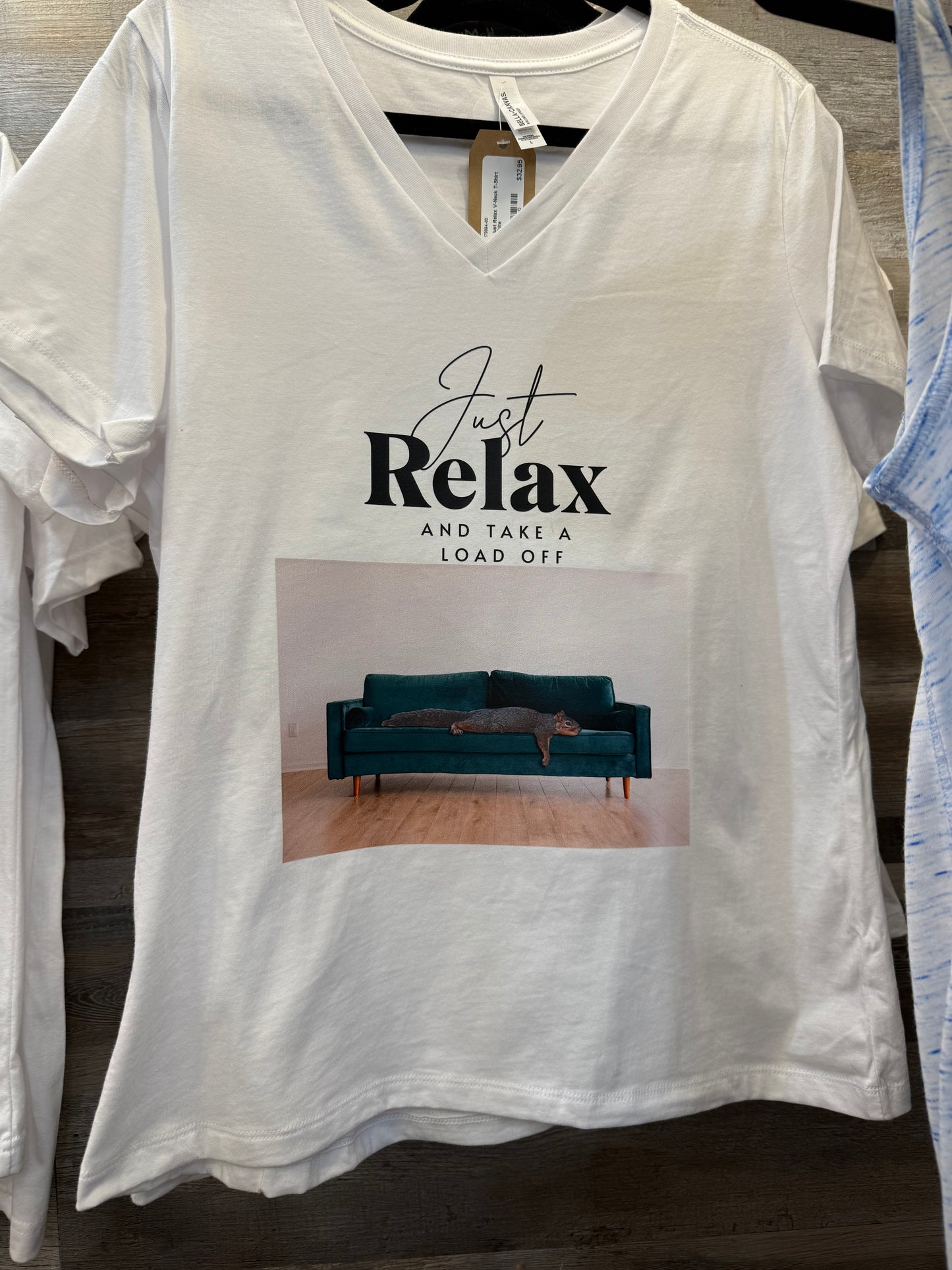 Just Relax Women’s V-Neck T-Shirt – Funny Squirrel Chill Tee | Mitten Hippie