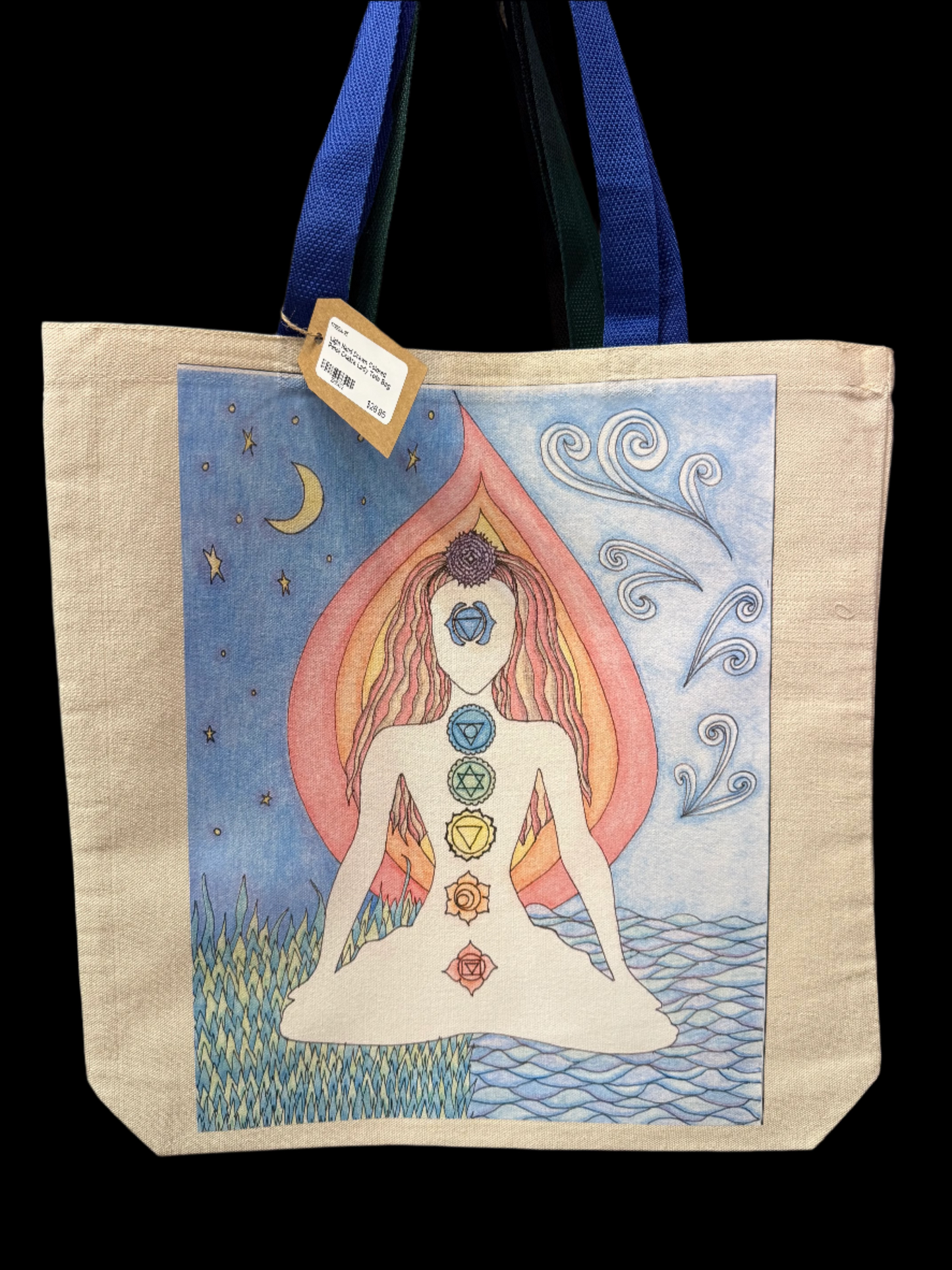 Light Chakra Lady Tote Bag – Spiritual Hand-Drawn Canvas Bag | Mitten Hippie