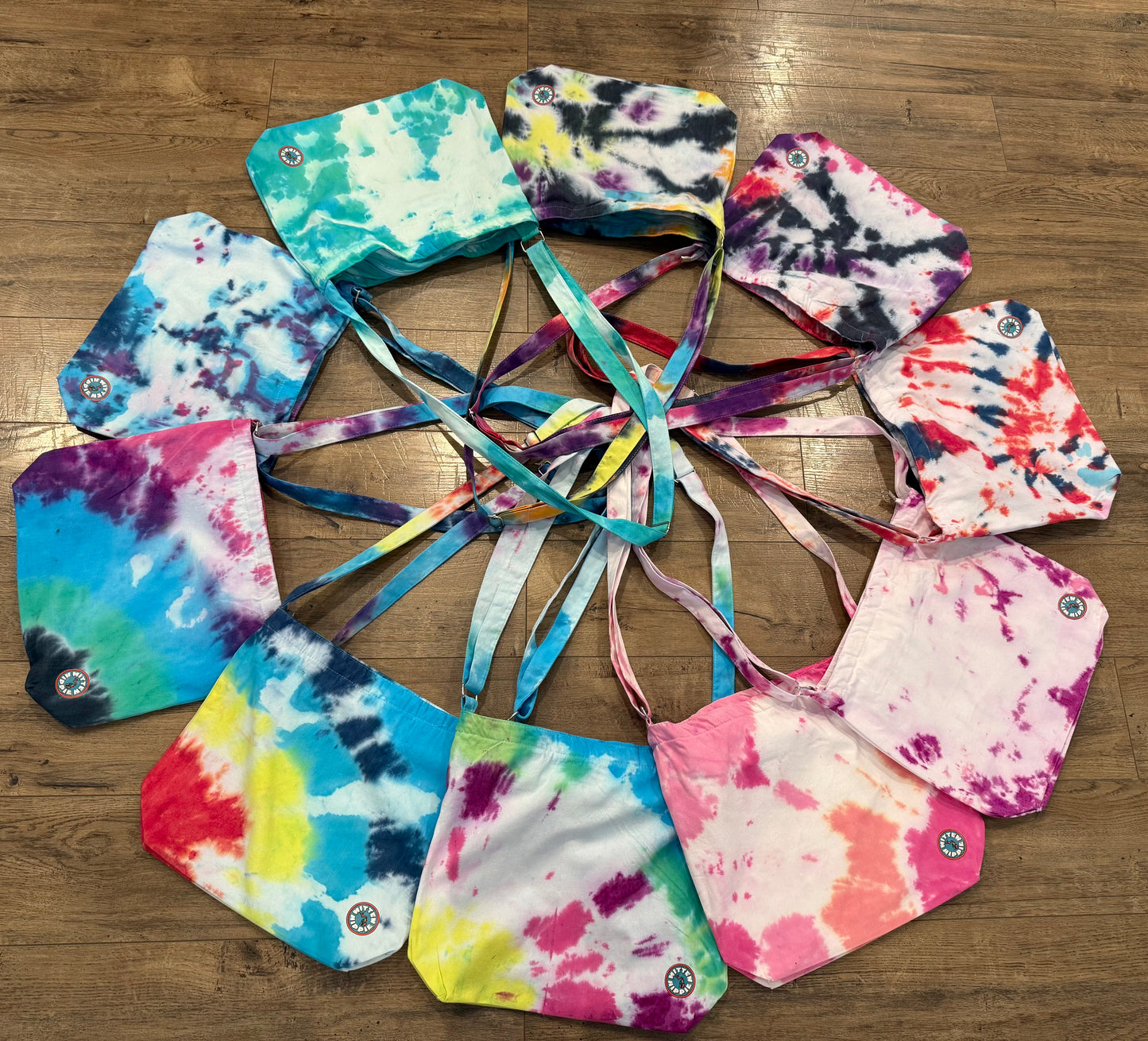 Blue, Yellow, and Red Bullseye Tie Dye Crossbody Bag – Boho Festival Purse | Mitten Hippie