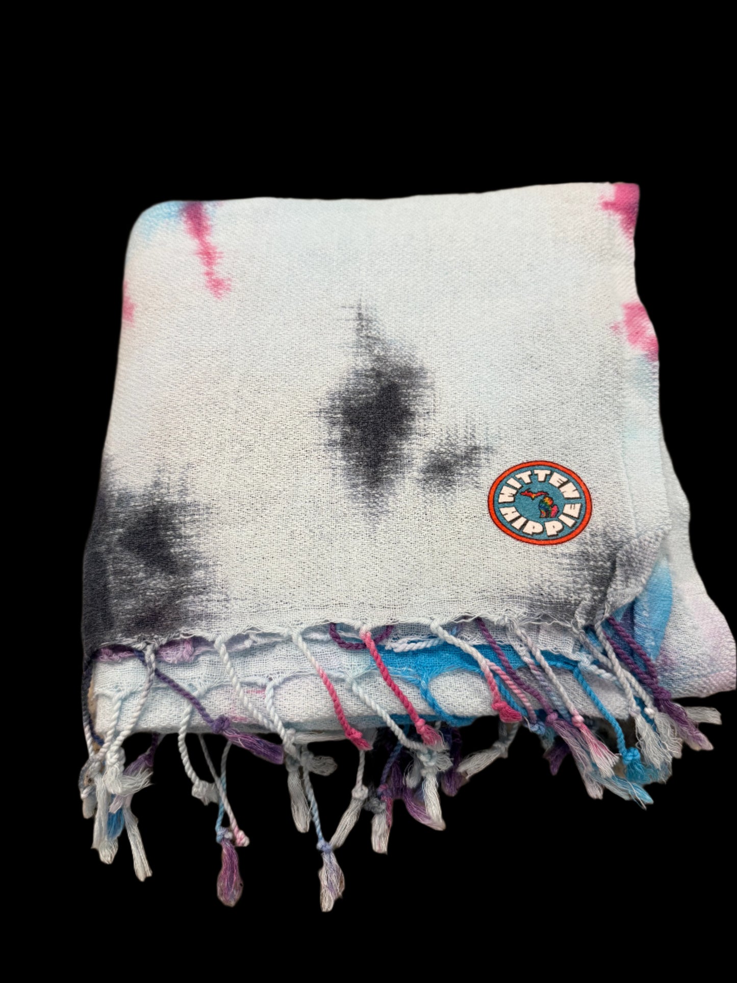 Toalla de playa turca tie-dye negra, azul, morada y fucsia: secado rápido y antiarena | Mitten Hippie