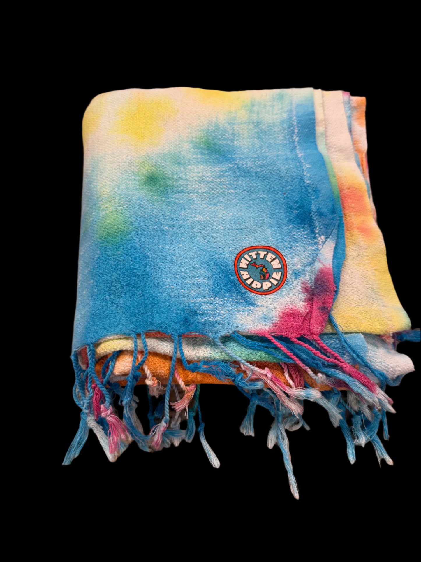 Toalla de playa turca tie-dye azul, naranja, amarilla, coral y fucsia: secado rápido y antiarena | Mitten Hippieoverup