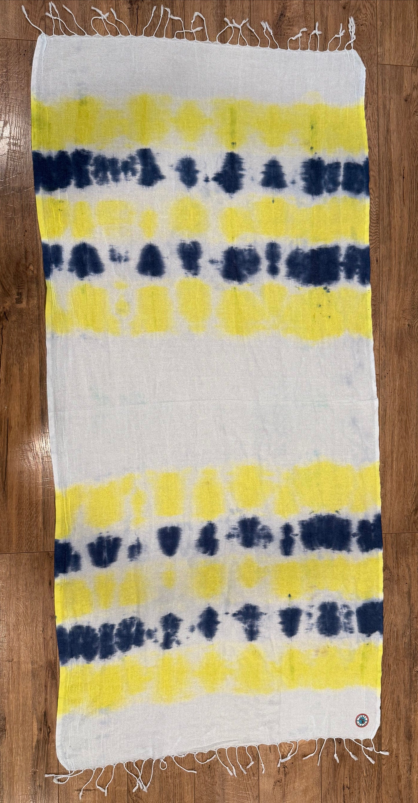 Blue and Yellow Stripe Tie-Dye Turkish Beach Towel – Quick-Dry, Sand-Free Coverup | Mitten Hippie