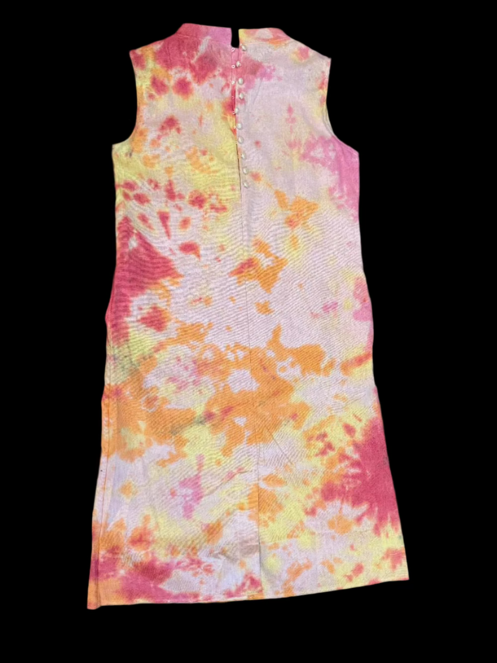 Yellow, Pink & Orange Tie Dye Cotton-Linen Tank Dress – Women's Boho Summer Style