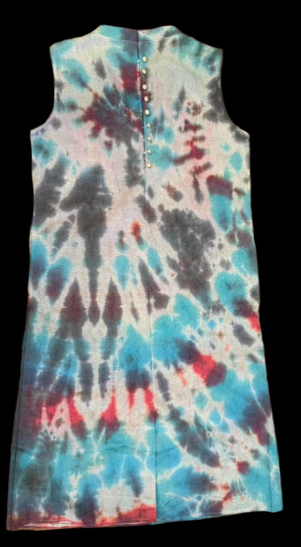 Black, Teal, Red & Purple Splash Tie Dye Tank Dress – Cotton-Linen Boho Dress for Women