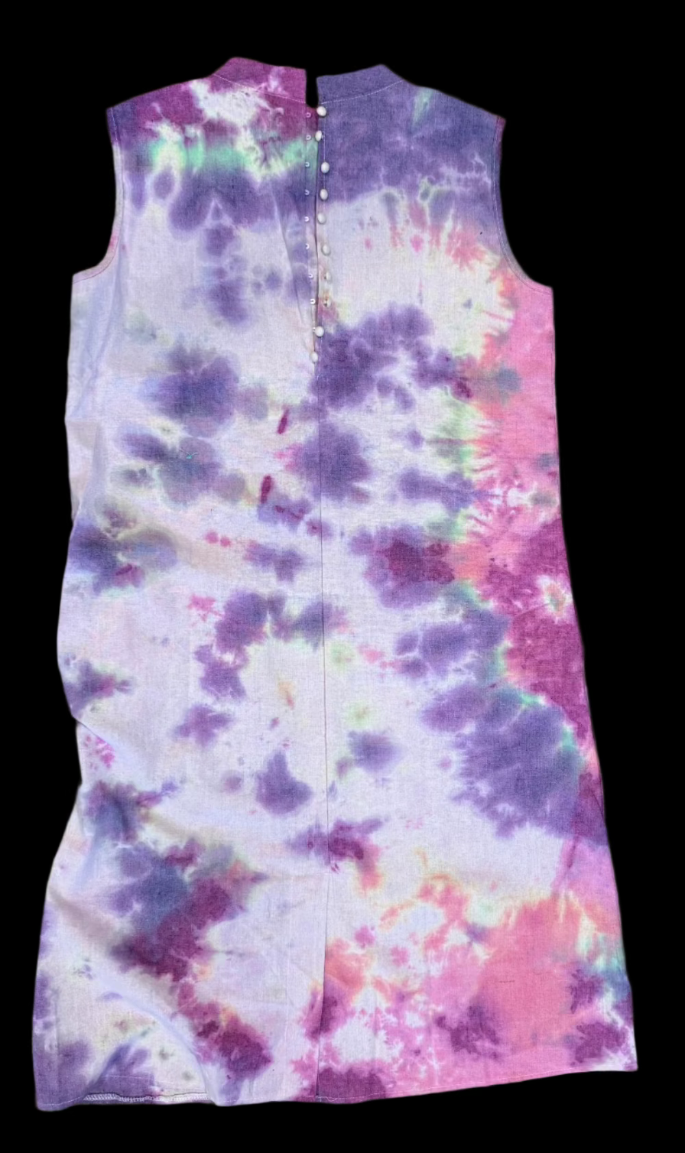 Pink, Green & Purple Splash Tie Dye Tank Dress – Cotton-Linen Boho Dress for Women