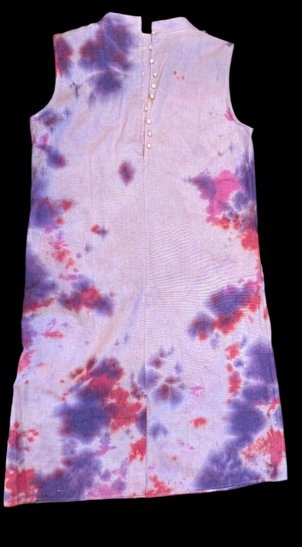 Pink & Purple Splash Tie Dye Tank Dress – Cotton-Linen Boho Women's Summer Dress