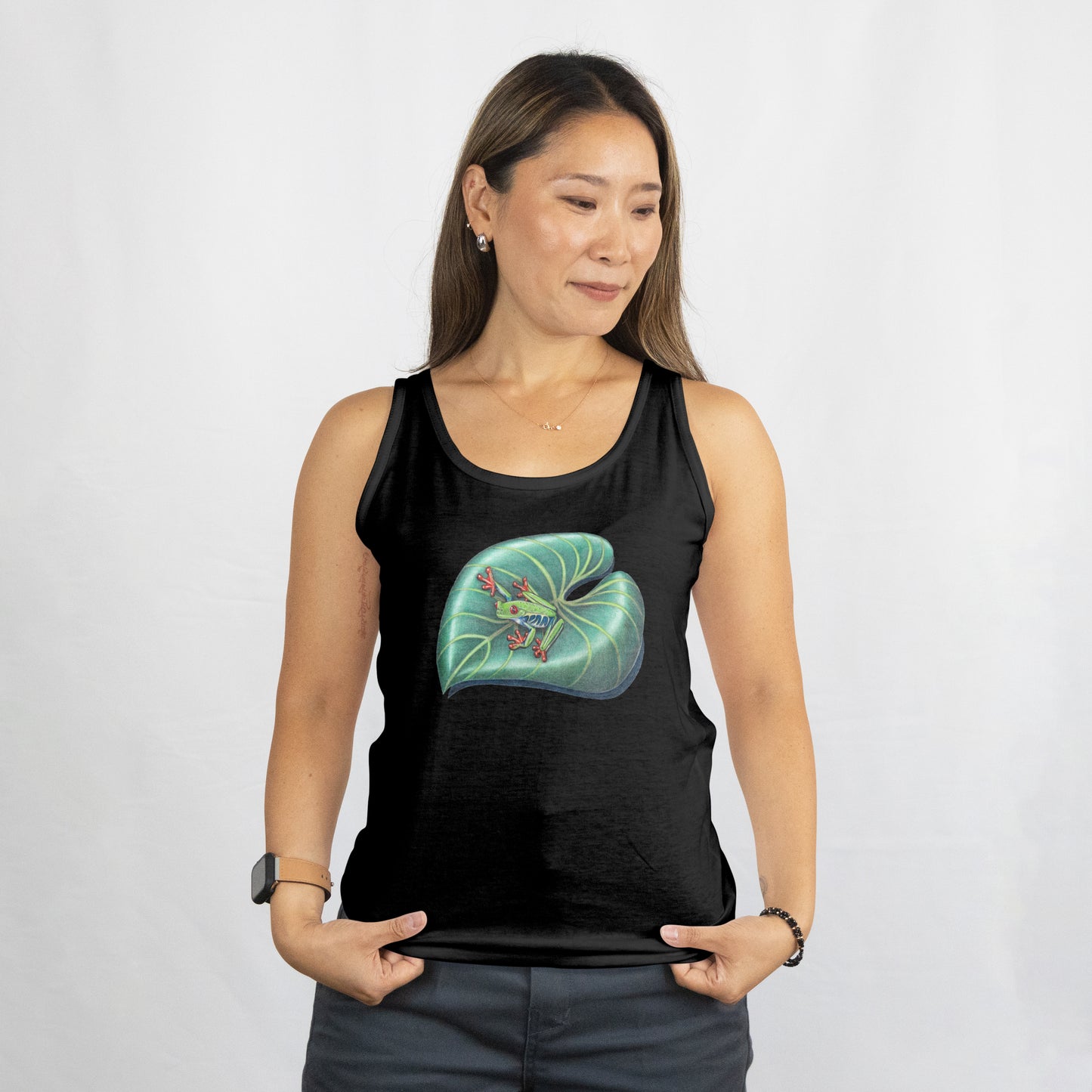 Tree Frog Flowy Racerback Tank – Nature-Inspired Graphic Workout Top | Mitten Hippie