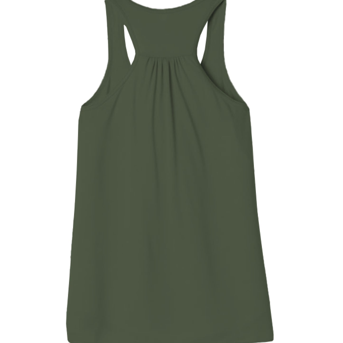 Military Green - BACK of Blue-Yellow Mitten Hippie Logo racerback tank, , Bella + Canvas floaty tank