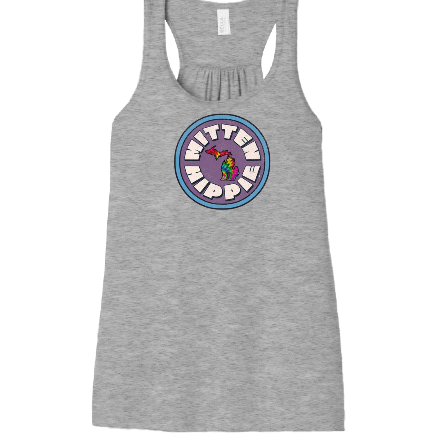 ATHLETIC HEATHER - FRONT Purple Blue Mitten Hippie Logo racerback tank top Michigan logo by Mitten Hippie Apparel, floaty tank