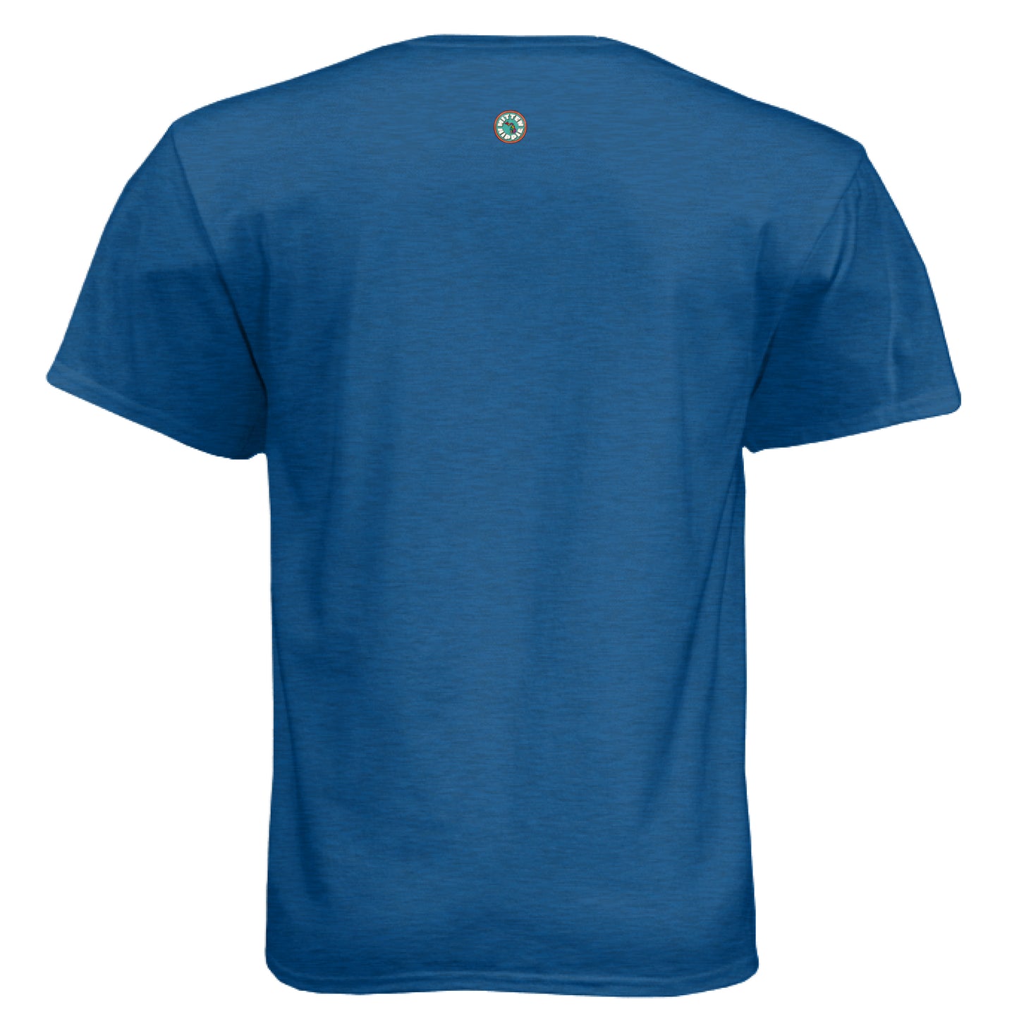 Heather Cool Blue - BACK of Be Kind Puppy t-shirt with Mitten Hippie Apparel logo