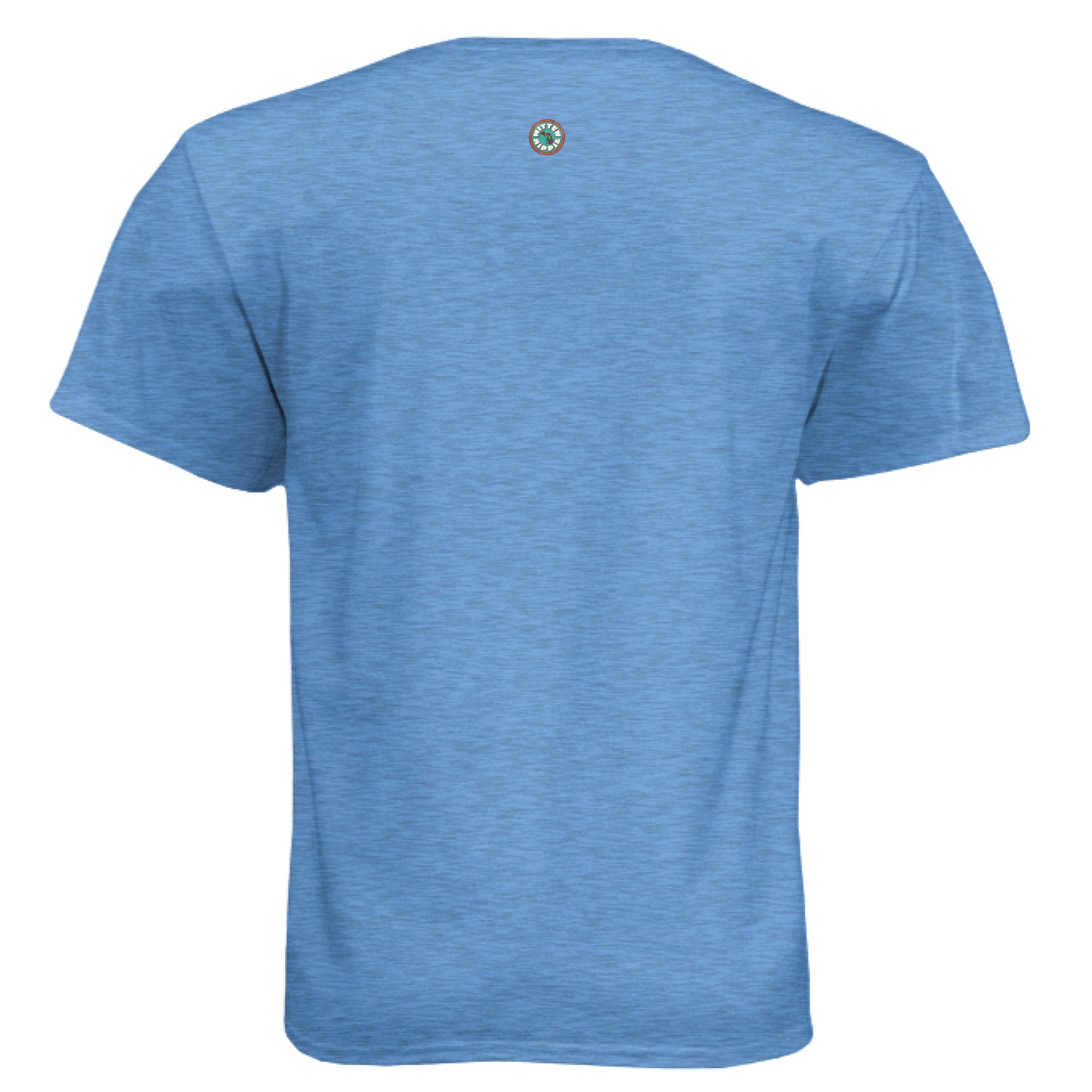 Heather Columbia Blue - BACK “Meowdy” cat cowboy t-shirt with Mitten Hippie logo