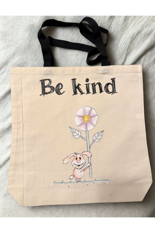 Be Kind Canvas Bag – Hand-Drawn Art, Eco-Friendly Tote | Mitten Hippie