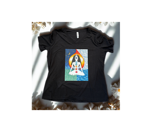 Dark Chakra Lady V-Neck T-Shirt – Spiritual Graphic Tee for Women | Mitten Hippie