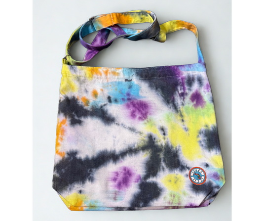Black, Yellow, Orange, Purple, and Blue Tie Dye Crossbody Bag – Boho Festival Purse | Mitten Hippie