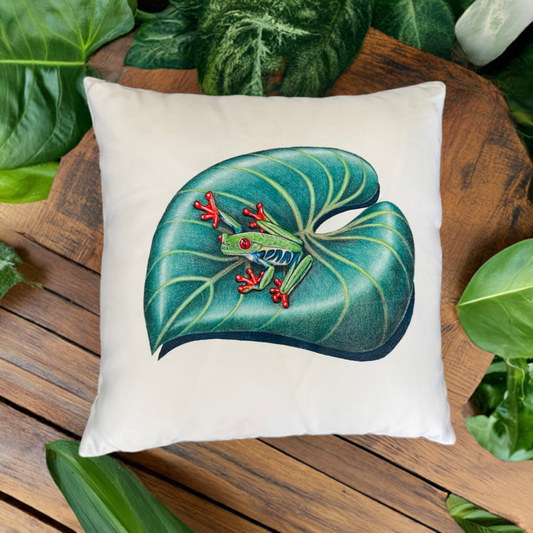 Tree Frog Decorative Throw Pillow – Nature-Inspired Hand-Drawn Accent Pillow | Mitten Hippie