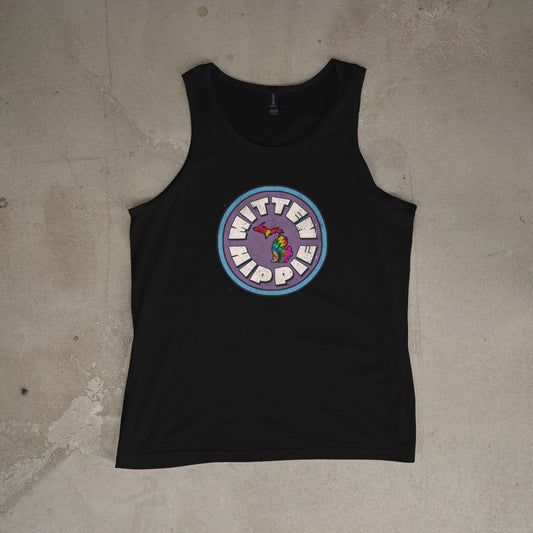 Purple and Blue Mitten Hippie Logo Flowy Racerback Tank – Boho Graphic Top | Mitten Hippie