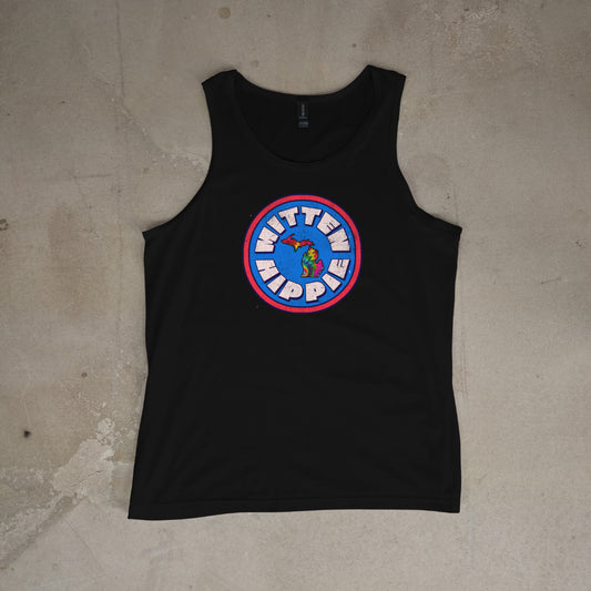 Red and Blue Mitten Hippie Logo Flowy Racerback Tank – Boho Graphic Workout Top