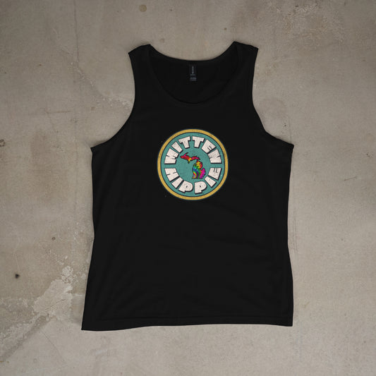 Mustard and Teal Mitten Hippie Logo Flowy Racerback Tank – Boho Graphic Workout Top