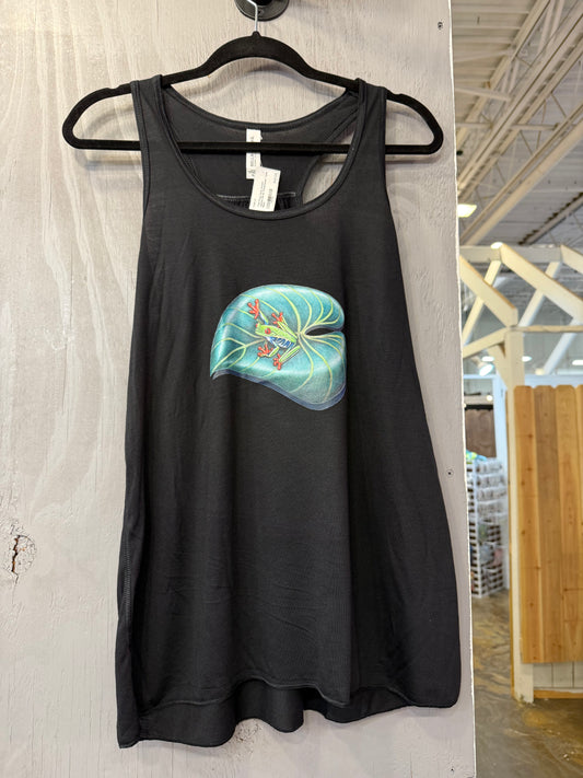 Tree Frog Flowy Racerback Tank – Nature-Inspired Graphic Workout Top | Mitten Hippie