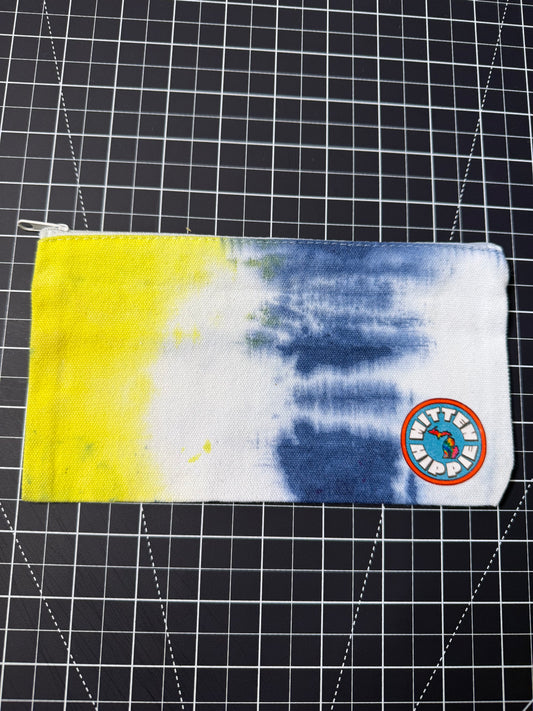 Blue and Yellow Tie Dye Travel Cosmetic Bag – Colorful Zip Pouch for Makeup & Essentials | Mitten Hippie