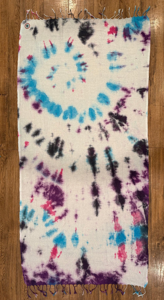 Black, Blue, Purple, and Fuchsia Tie-Dye Turkish Beach Towel – Quick-Dry, Sand-Free Coverup | Mitten Hippie