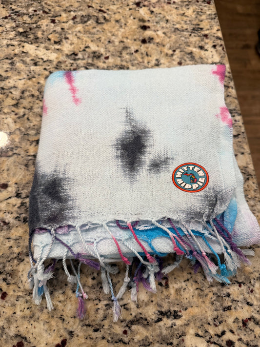 Black, Blue, Purple, and Fuchsia Tie-Dye Turkish Beach Towel – Quick-Dry, Sand-Free Coverup | Mitten Hippie