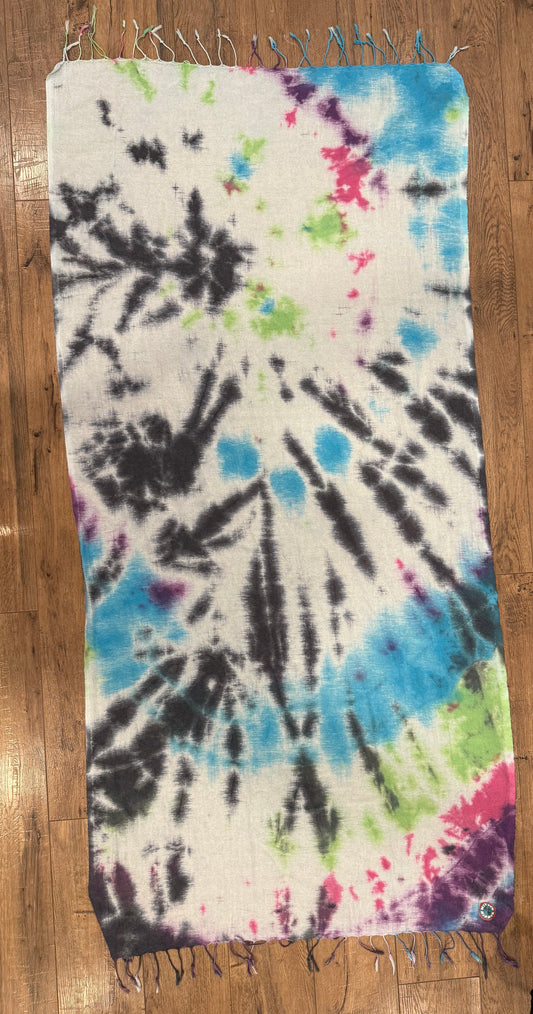 Black, Light Blue, Lime Green, Fuchsia and Purple Spiral Tie-Dye Turkish Beach Towel – Quick-Dry, Sand-Free Coverup | Mitten Hippie