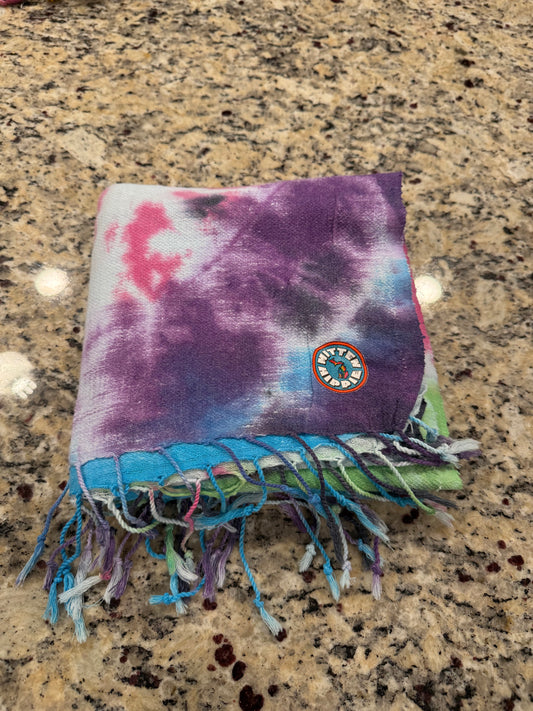 Black, Light Blue, Lime Green, Fuchsia and Purple Spiral Tie-Dye Turkish Beach Towel – Quick-Dry, Sand-Free Coverup | Mitten Hippie