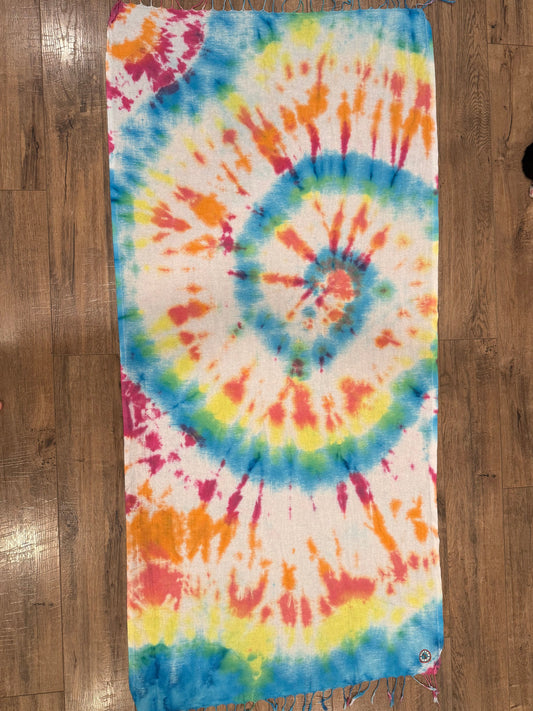 Blue, Orange, Yellow, Coral, and Fuchsia Tie-Dye Turkish Beach Towel – Quick-Dry, Sand-Free Coverup | Mitten Hippieoverup