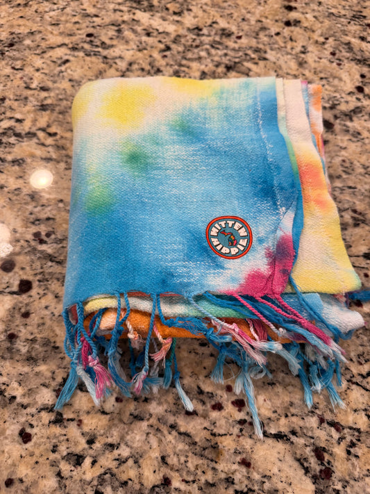 Blue, Orange, Yellow, Coral, and Fuchsia Tie-Dye Turkish Beach Towel – Quick-Dry, Sand-Free Coverup | Mitten Hippieoverup