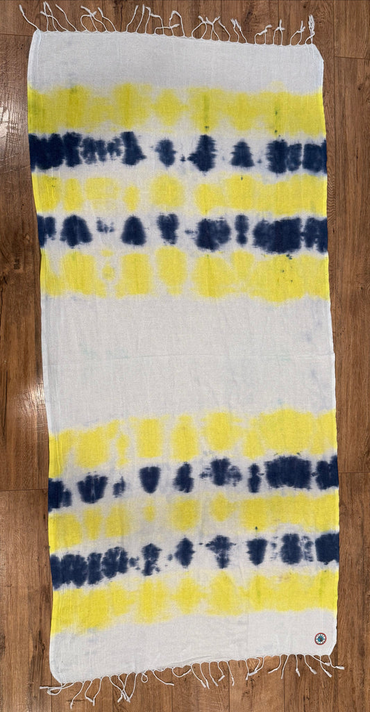 Blue and Yellow Stripe Tie-Dye Turkish Beach Towel – Quick-Dry, Sand-Free Coverup | Mitten Hippie