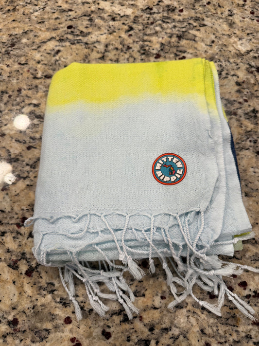 Blue and Yellow Stripe Tie-Dye Turkish Beach Towel – Quick-Dry, Sand-Free Coverup | Mitten Hippie