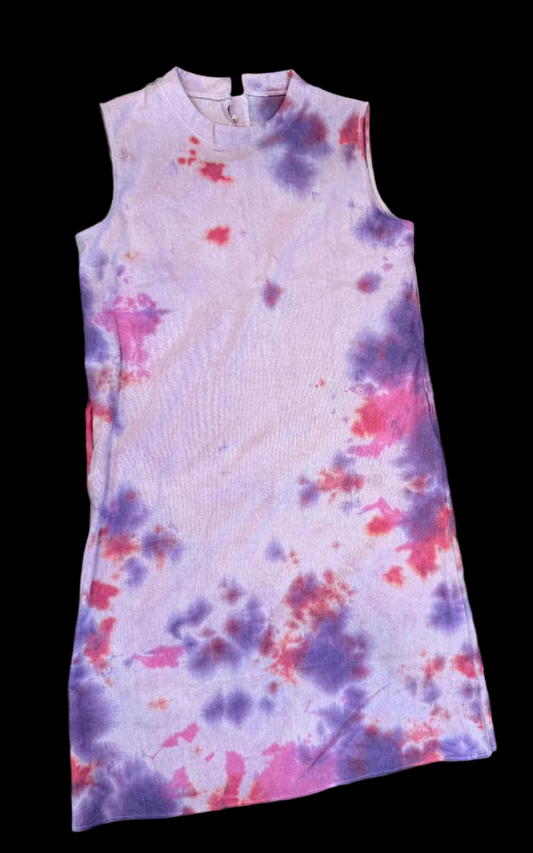 Pink & Purple Splash Tie Dye Tank Dress – Cotton-Linen Boho Women's Summer Dress