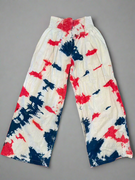 Red, White & Blue Tie Dye Boho Slacks – Cotton Mid-Rise Festival Pants