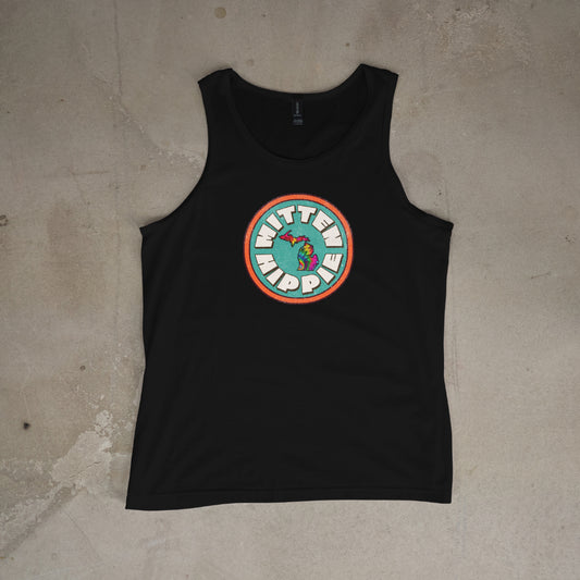 Teal and Orange Mitten Hippie Logo Flowy Racerback Tank | Boho Graphic Workout Top