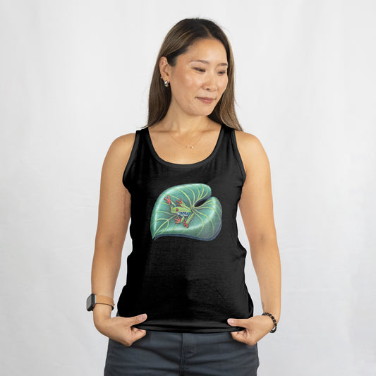 Camiseta de tirantes holgada con espalda nadadora y diseño de rana arbórea: Top deportivo con gráficos inspirados en la naturaleza | Mitten Hippie