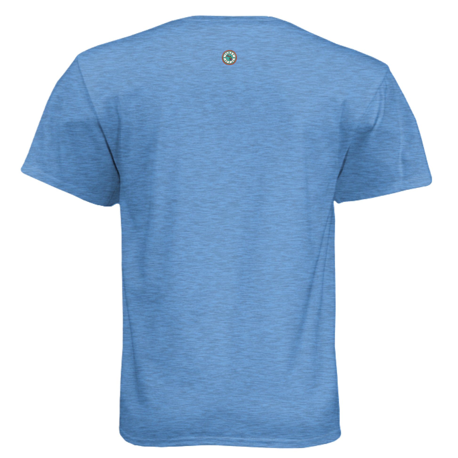 Heather Columbia Blue - BACK “Meowdy” cat cowboy t-shirt with Mitten Hippie logo
